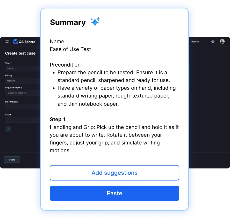 Test case refinement workflow with AI-powered suggestions in QA Sphere