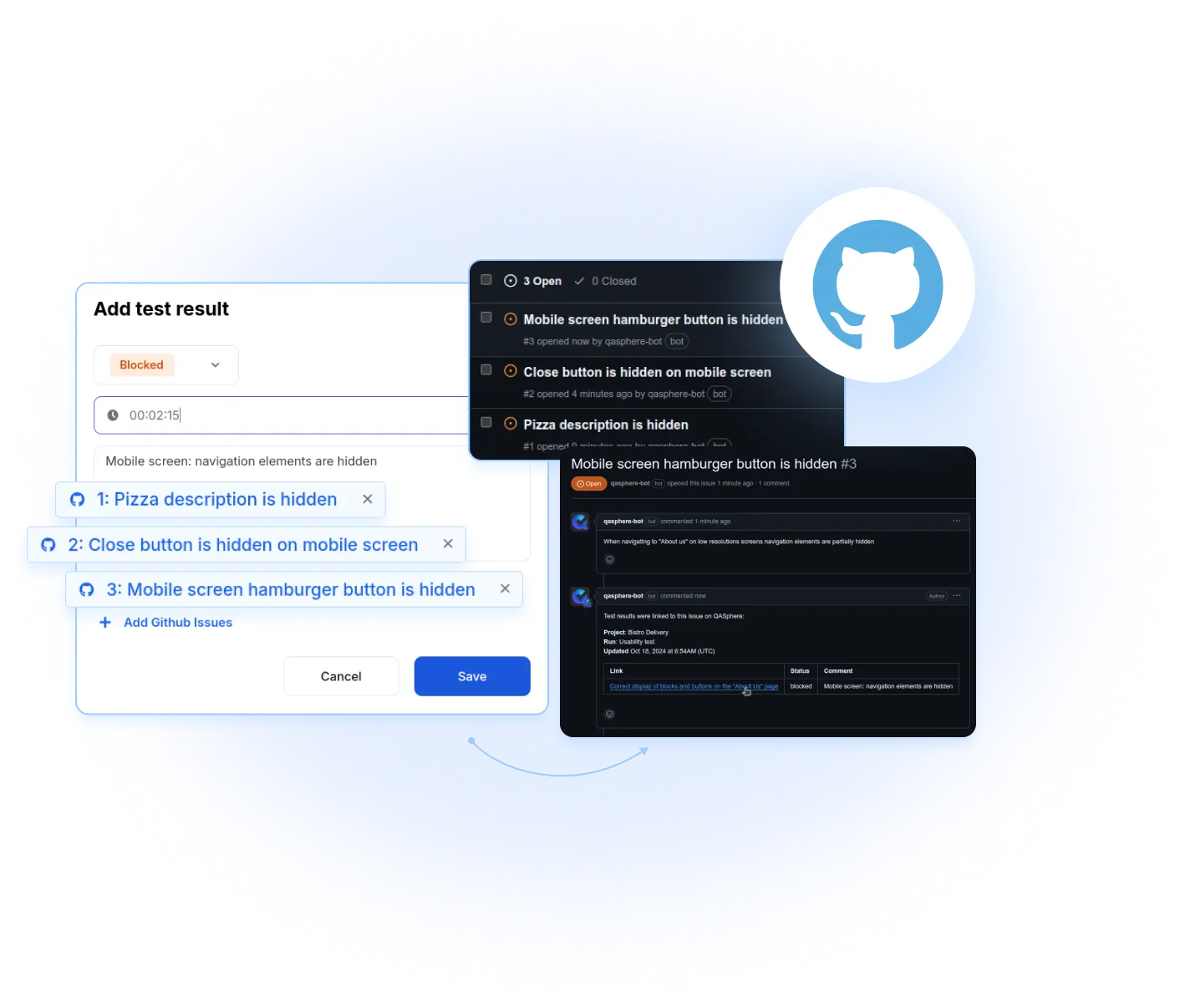 Create and link issues during test runs with QA Sphere's integrated issue tracking system